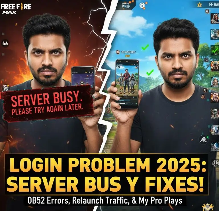 Free Fire login problem solutions banner showing loading error